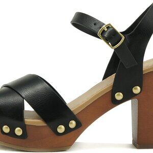 Women Crisscross Band Platform Sandals Ankle Strap Chunky Mid Heel Stylish